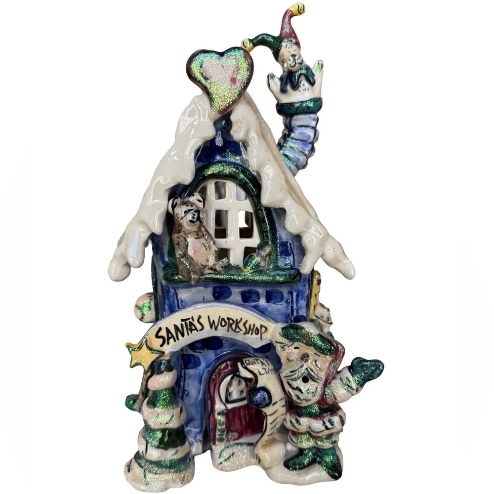 Blue Sky Corp Santa's Workshop Ceramic Candle Holder